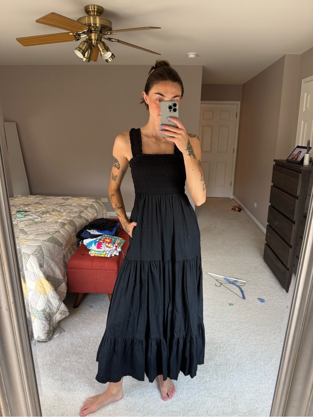 Abercrombie & Fitch Black Smocked Maxi Dress
